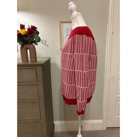 Talbots Petites | Red/White Cable Knit Cotton Blend Sweater | SP - Picture 7 of 10